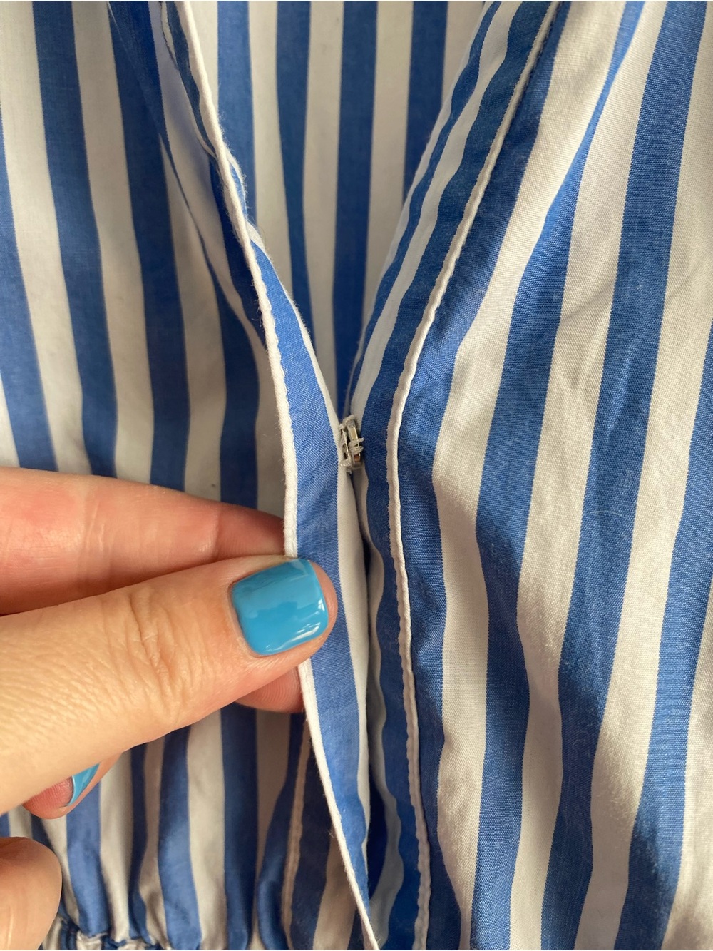 Quince Blue White Azure Stripe Organic Cotton Poplin Tiered Maxi Dress Large - Picture 9 of 16